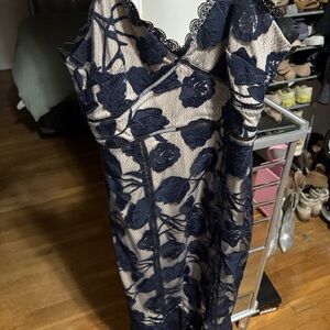 Lulu's Blue and White Sheath Midi Dress V-neck Cocktail